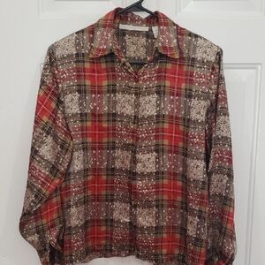 Michel Lerner Vintage Plaid Blouse Women's Red and Black Size 8